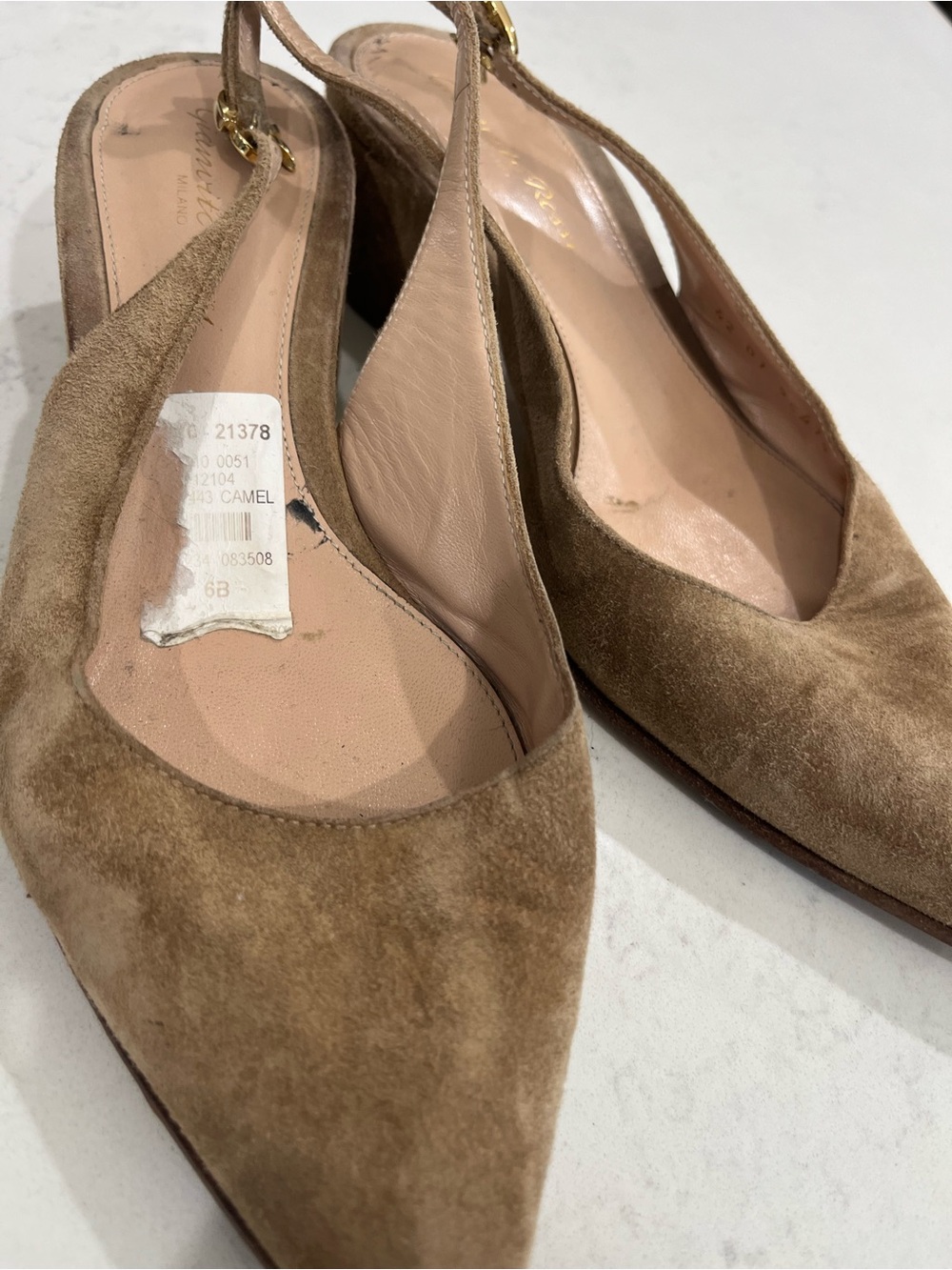 Gianvito Rossi Camel Suede Pointed-Toe Slingback Mules